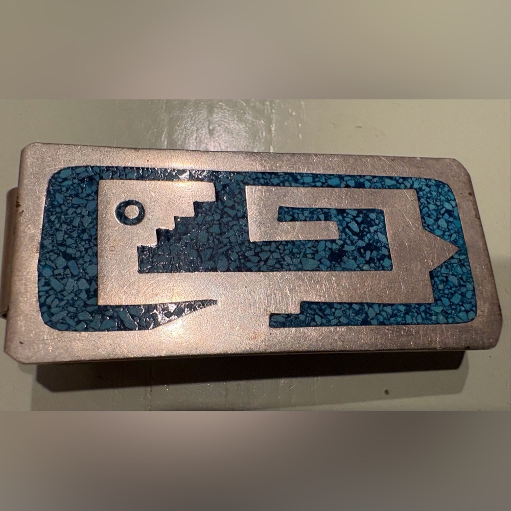 Vintage Alpaca Silver & Turquoise Money Clip